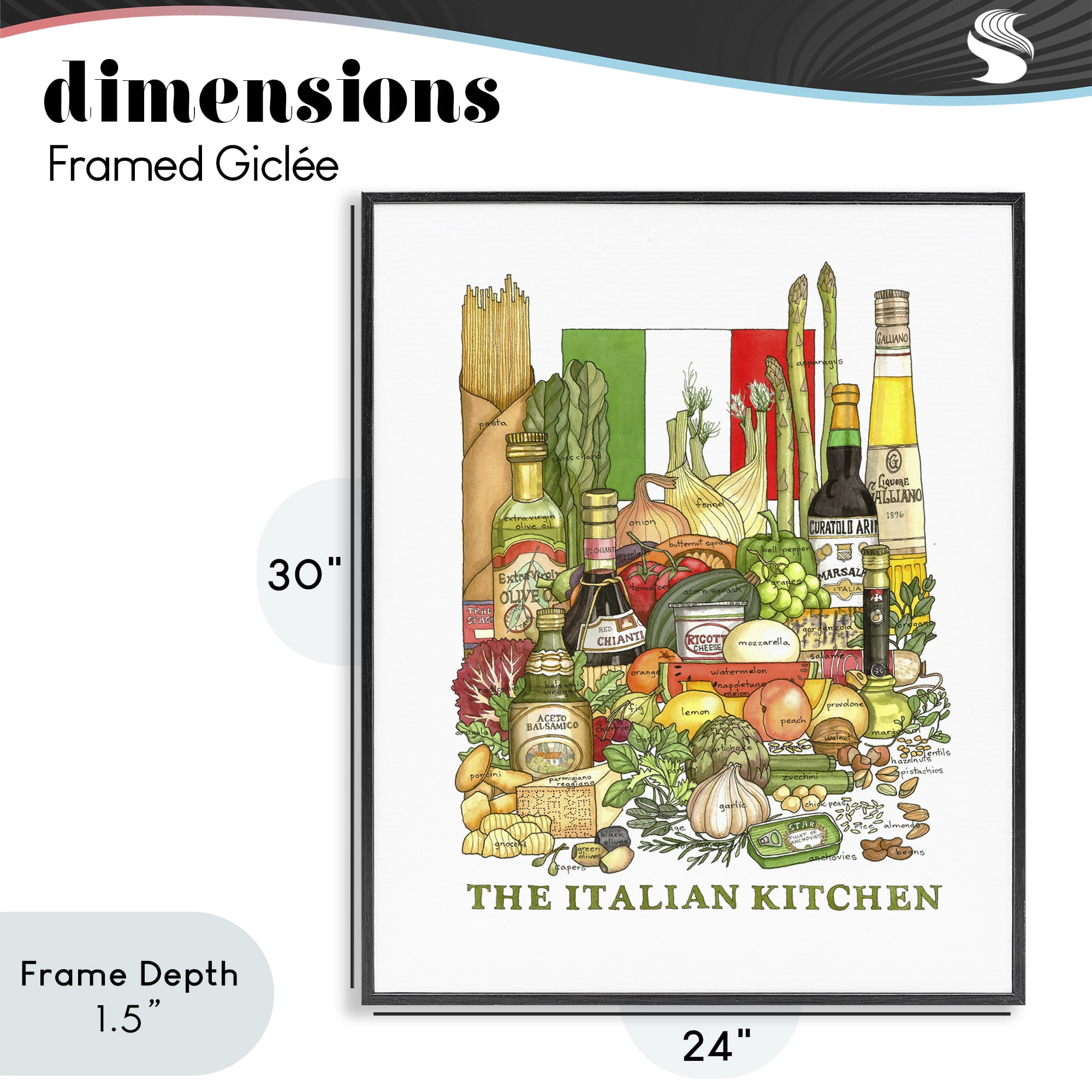 Stupell Industries Italian Kitchen and Food Black Framed Giclee Art, design by Nancy Overton