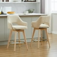 thumbnail image 2 of Zesthouse 26.8″ Swivel Counter Height Bar Stools Set of 2, Upholstered Linen Bar Stools with Back and Wood Legs, Mid Century Modern Barstool Island Chairs for Kitchen Counter, Beige, 2 of 11