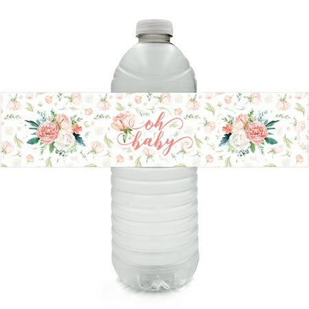 Pink Floral Baby Shower Bottle Labels 24ct - Girl Baby Shower Favor Decorations - 24 Count Water Bottle