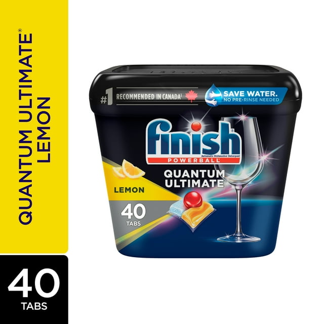 Finish Power Ball Quantum Ultimate Dishwasher Detergent Tabs, Scrubs, Degreases, Shines, Ultimate Clean & Shine 1st time everytime, Lemon Sparkle, 40 Tabs