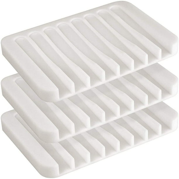 Juego de 3 jaboneras de silicona con drenaje automático, para baño, cocina o viajes, color blanco