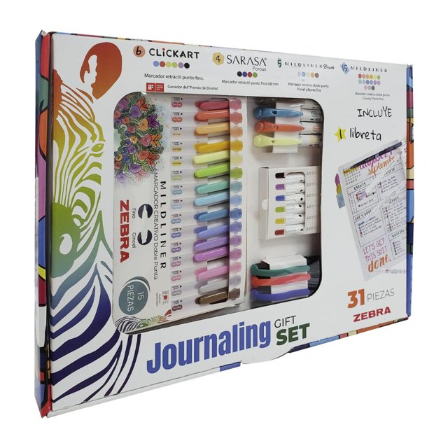 Set de Diario y Plumones Zebra Escritura y Creatividad Multicolor con Marcadores Retráctiles y Rotul