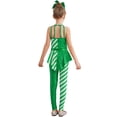 thumbnail image 3 of TiaoBug Kids Girls Sleeveless Sparkly Sequins Dance Unitards Jumpsuit Christmas Candy Cane Costume Green 12, 3 of 7