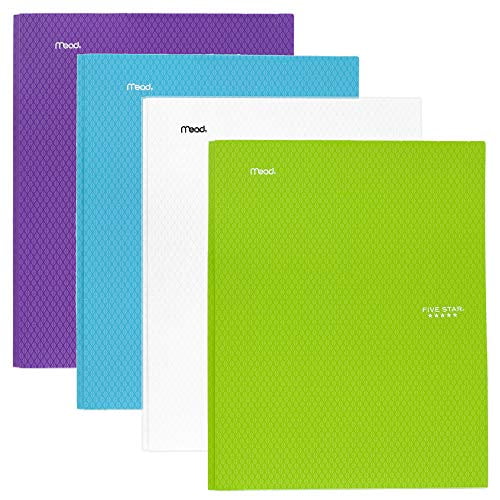 Five Star 2-Pocket Folder, Stay-Put Folder, Plastic Colored Folders with Pockets & Prong Fasteners for 3-Ring Binders, For Home School Supplies & Home Office, 11” x 8-1/2”, Assorted, 4 Pack (38064)