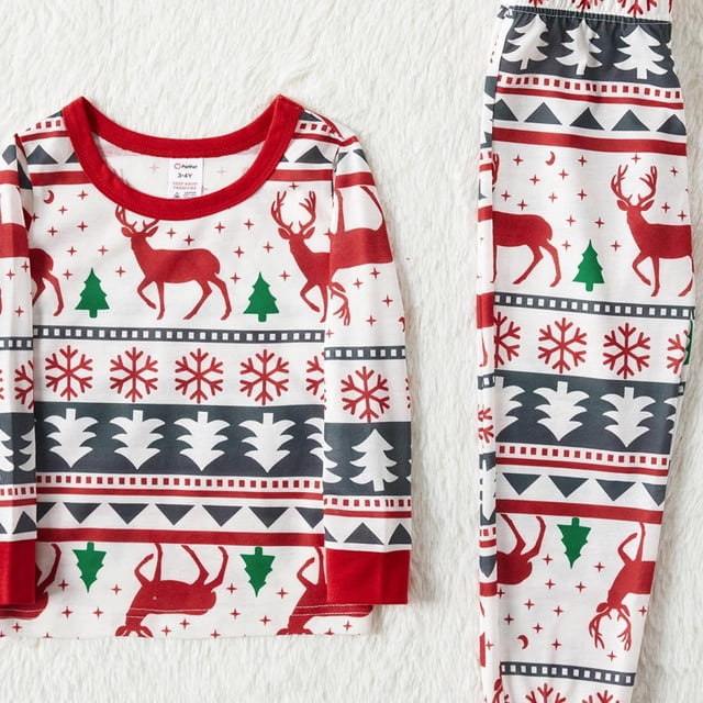 PatPat Christmas All Over Reindeer Print Conjuntos De Pijamas De Manga Larga A Juego Para La Familia (resistente A Las Llamas), Ropa De Salón Para Hombres, Mujeres Y Bebés