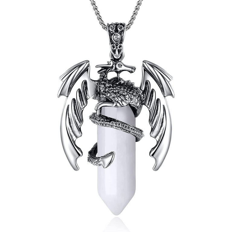 Dragon Pendant Necklace for Men Women Cool Healing Crystal Stone Necklace Natural Gemstone Necklace Western Dragon Jewelry