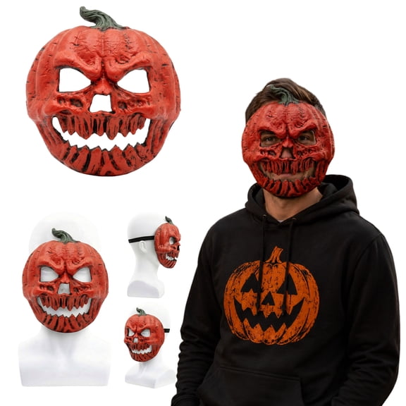 Halloween Mask, Scary Halloween Mask, Pumpkin Head Mask, Halloween Masks for Adults, 12X11X3 in Full Over-The-Head Latex Mask with Gnarled Scary Pumpkin Facial Details and