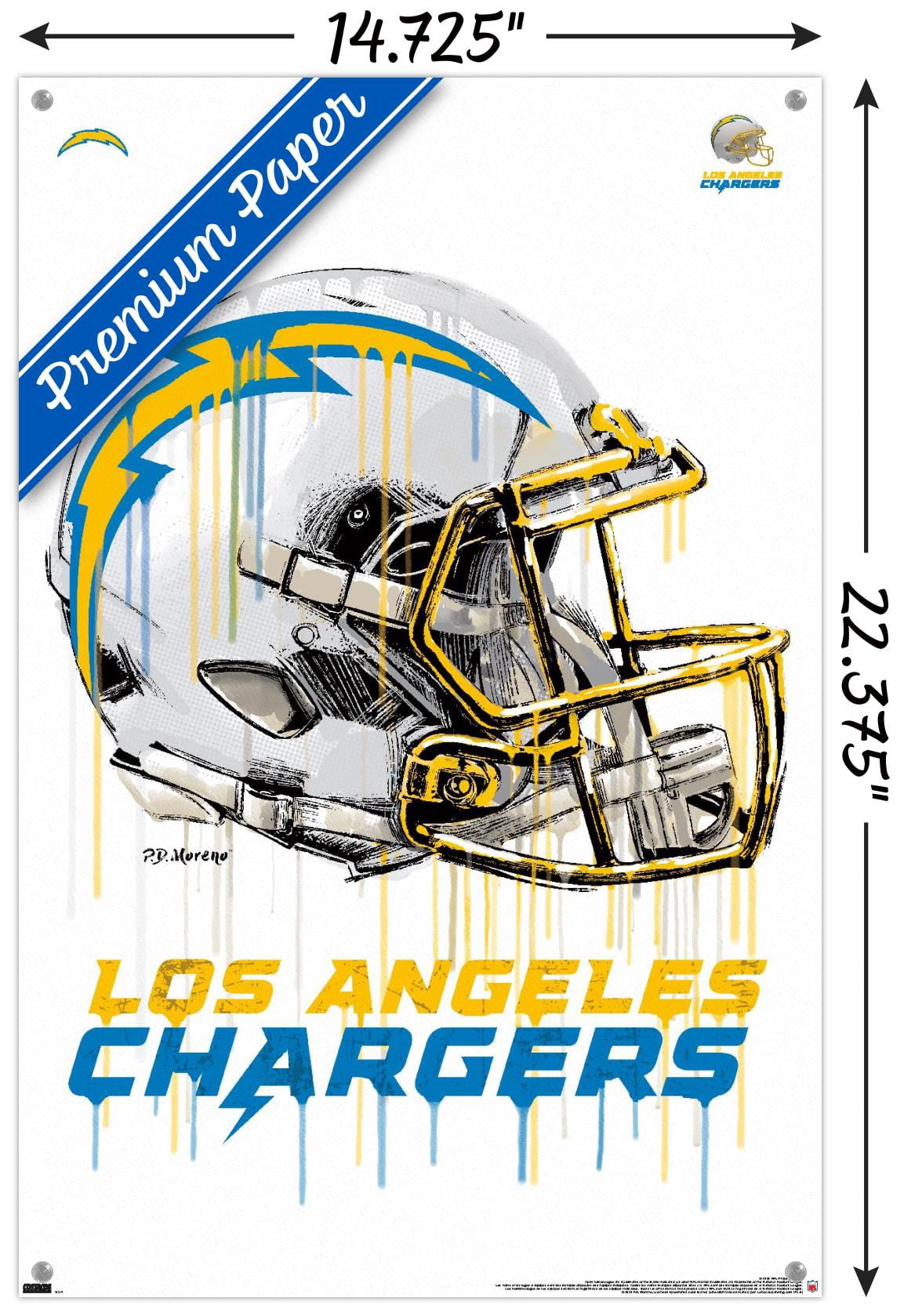 NFL Los Angeles Chargers - Drip Helmet 20 Wall Poster with Push Pins, 14.725" x 22.375"