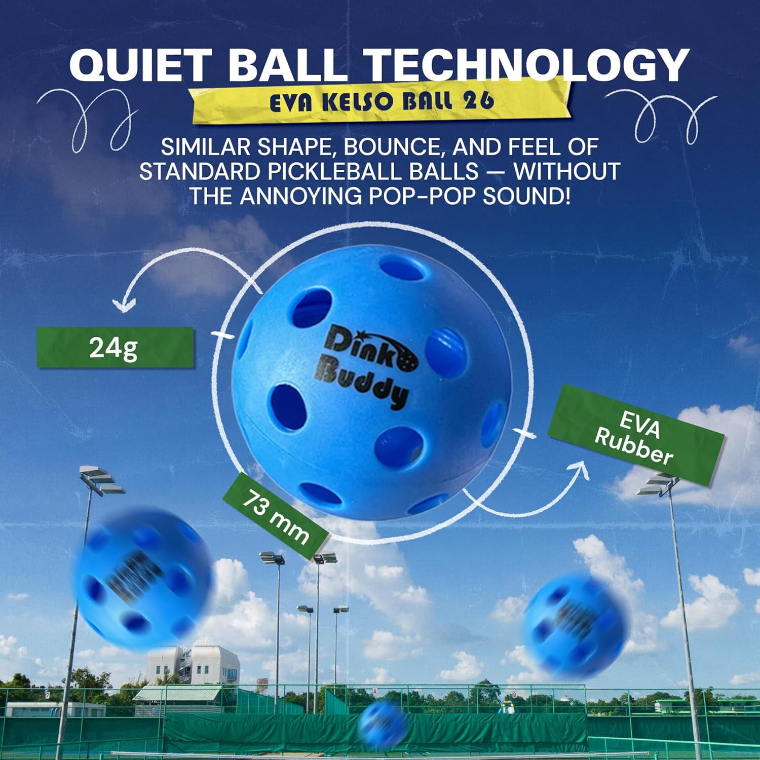 Dink Buddy - 3-in-1 Play Everywhere Pickleball Practice Set, Complete Bundle with 1 Collapsible 6-ft Pickleball Net, 3 Kelso + 3 Standard Balls, 2 Paddles, & 1 Drawstring Backpack