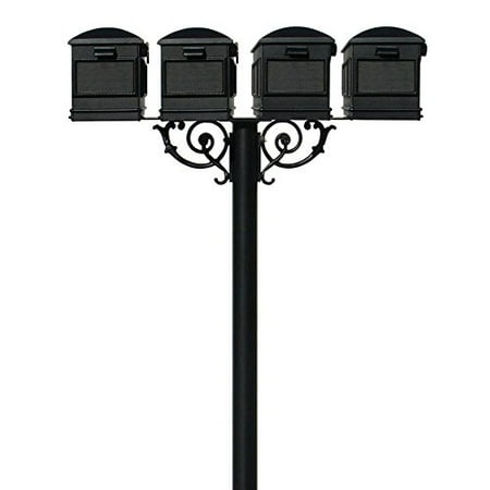 The Hanford Mailbox Post System Quad Post with Lewiston Mailboxes and Scroll Supports