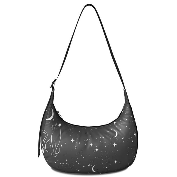 Gothic Crescent Crossbody Bag with Adjustable Strap, Steampunk Dark Moon Star Print, Celestial Night Sky Design, Cosmic Lunar Art for Women Men