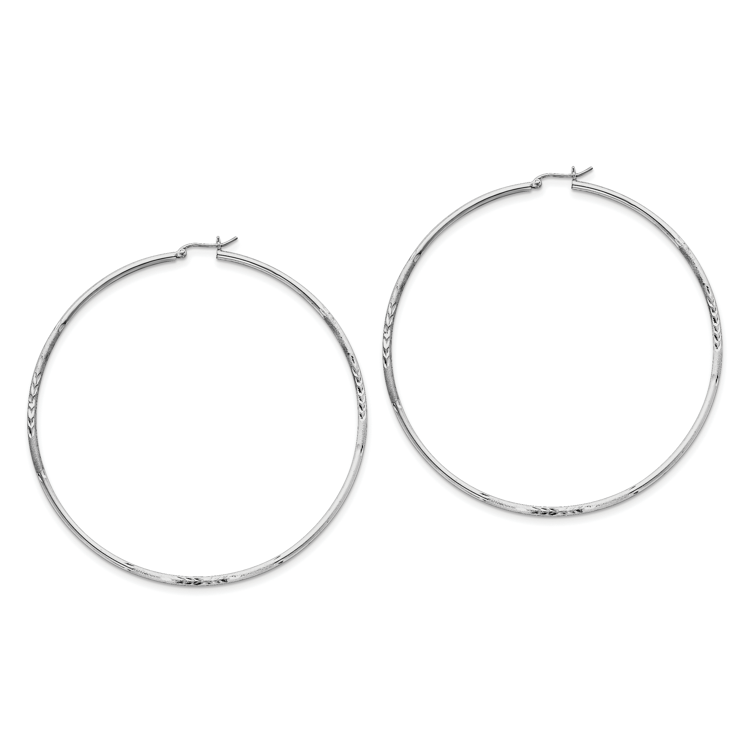 Rhodium-Plated Sterling Silver 4mm Width 4-Prong Set CZ 37mm Round Hoop Earrings 