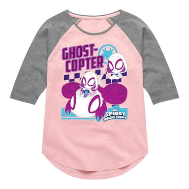Marvel Spider-Man And His Amazing Friends - Ghost Copter Ghost Spider - Toddler and Youth Girls Shirt Tail Raglan