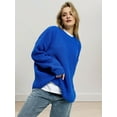 thumbnail image 5 of Women'S Autumn and Winter Round Neck Pullover Loose Casual Long Sleeve Knitted Sweater Pullover Tops Blue XL, 5 of 9