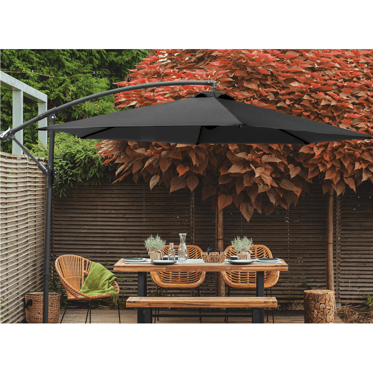 dark brown hanging patio umbrella Lacoo10-foot Offset Hanging Polyester Market Outdoor Patio Umbrella with Steel Frame and Easy Tilt,Black, Size: Large