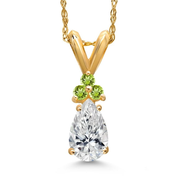 Gem Stone King 14K Yellow Gold DEF Lab Grown Diamond and Green Peridot Pendant Necklace for Women | 0.61 Cttw | Gemstone April Birthstone | Pear Shape 7X5MM | With 18 inch Chain