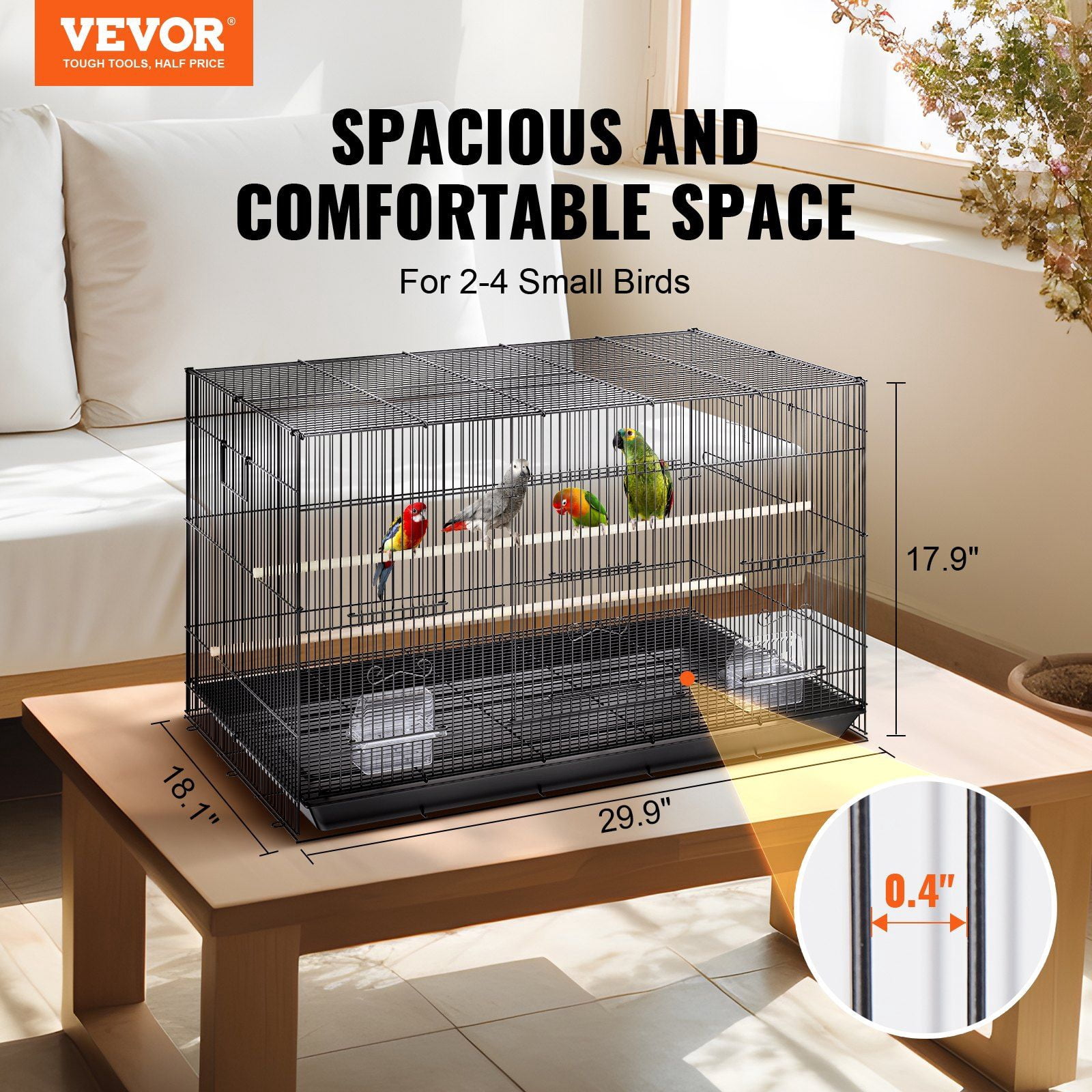 30 Inch Metal Bird Cage with Rolling Stand and Tray for Parakeets Cockatiels Budgies Lovebirds Canaries