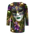 thumbnail image 5 of Meichang Womens Tops Mardi Gras Shirts Carnival Shirt Mardi Gras Mask Graphic Casual 3/4 Sleeve Tops Casual Crew Neck Pullover Carnival Theme Party Tee Tops, 5 of 5