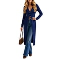 thumbnail image 6 of Feancey Long Cardigans for Women Lightweight Knit Dusters V Neck Button Up Sweaters Solid Color Fashion Jackets Elegant Office Work Jacket Blue M, 6 of 7