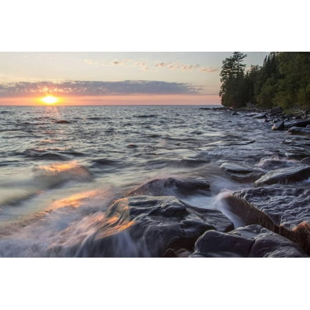 Lakeshore Collections Waves at Sunset, Devils Island, Apostle Islands National Lakeshore, Wisconsin, USA Print Wall Art By Chuck Haney ()