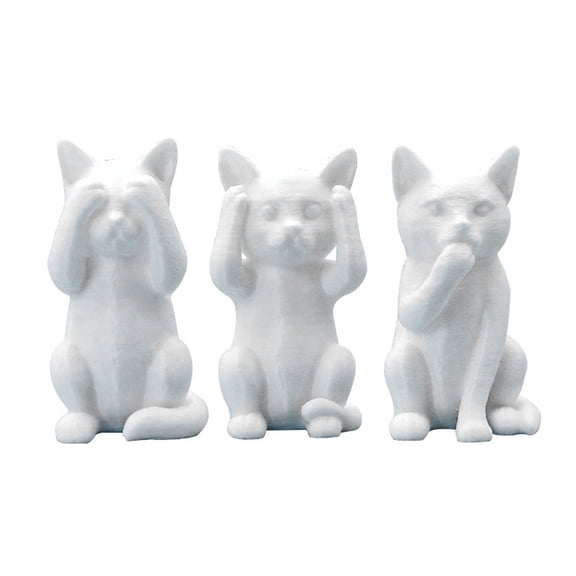 Three Wise Cats Figurine Set “See No Hear No Speak No Evil” Cute Small Statue Desktop Decoration, Resin Craft Collectible for Home & Office,White