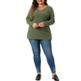 thumbnail image 2 of Plus Size Knit Tops for Women Long Sleeve V Neck Button Stretch Casual Pullover Sweater Blouses 1X Army Green, 2 of 6