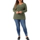 thumbnail image 2 of Blusas de suéter de punto de talla grande para mujeres, suéter casual de pulóver de botón de manga larga de cuello en V 4X verde ejército, 2 of 6