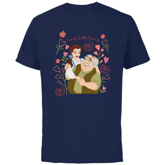 Disney Princess Belle Dad & Daughter Family Is What Love Is - Short Sleeve Cotton T-Shirt for Adults - Customized-Navy