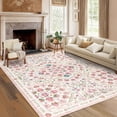 thumbnail image 4 of Ultra Soft Washable Floral Area Rug - Non-Slip, Low Pile, Mark Resistant, Collapsible Large Carpet for Living Room, Girls Bedroom, Nursery, Dining Room - Rice Pink, 5x7ft (152x213cm), 4 of 8