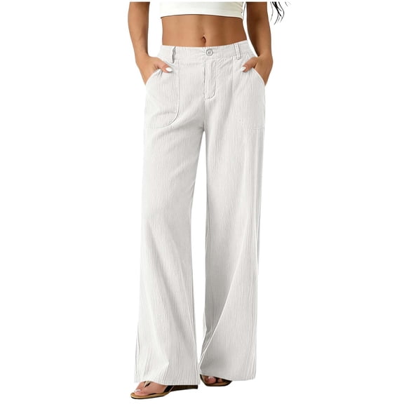 Aezemi Corduroy Straight Leg Pants Womens Button Elastic Waist Casual Work Pants for Women Fashion Comfy Dressy Business Casual Winter Fall Long Trousers with Pockets XXL