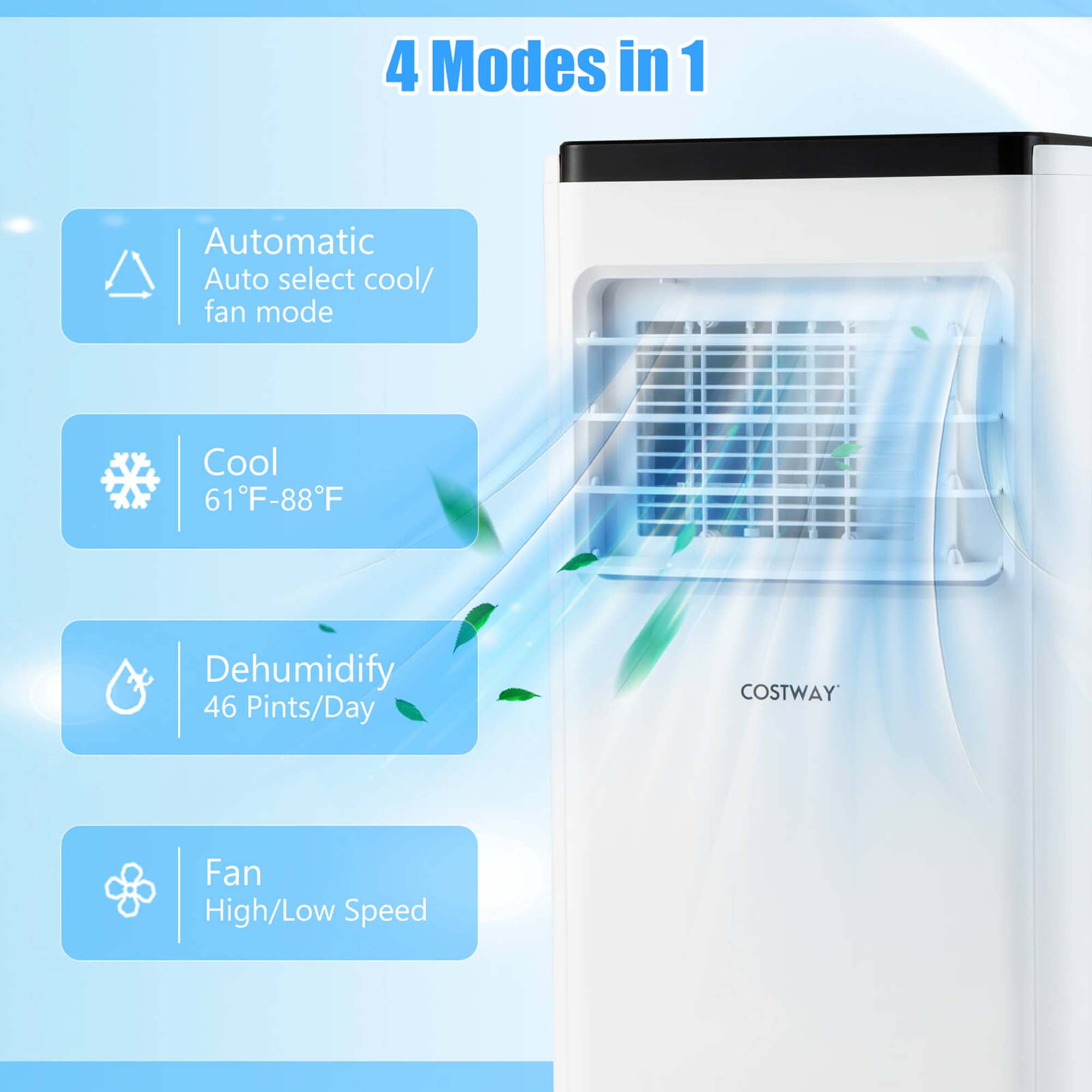 Costway 8000 BTU 250 Sq Ft Portable Air Conditioner, White
