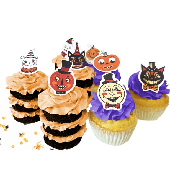 Edible Halloween Small Cuties Assorted Set of 24 - Wafer Cake & Cupcake Toppers - edible Halloween cuties for cake decorating - Halloween cupcake toppers