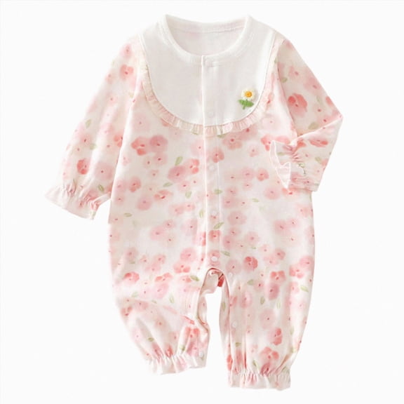 CAUYDY 3 6 9 Months Preemie Clothes Girl Newborn Sleepers 1T 2T Baby Girls Long Sleeve Romper Pajamas Infant Bodysuit Fall Winter Sizes 0-3 Months,Pink