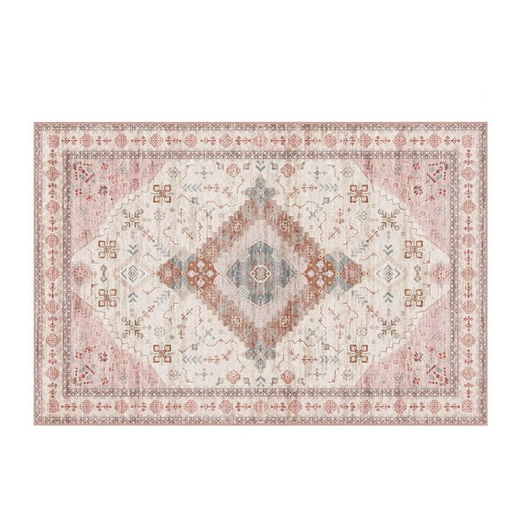 Vintage Ethnic Area Rugs, Retro Washable Non-Slip Rugs for Bedroom, Dining Room, Living Room, 6 x 9 ft, Red, 1 Pack