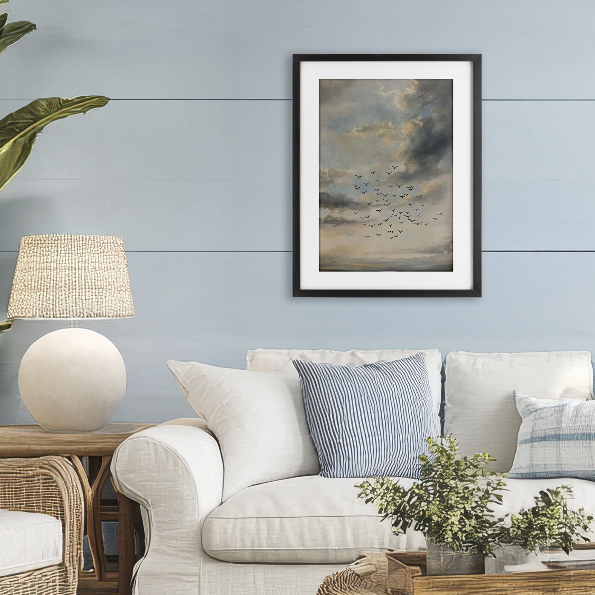 Stupell Industries Birds in the Clouds at Dusk Black Framed Print Under Glass, design by Petal Prints Design