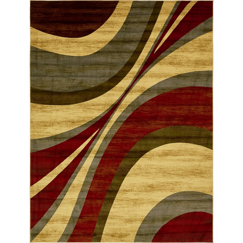9' x 12' Brown and Burgundy Red Abstract Area Throw Rug