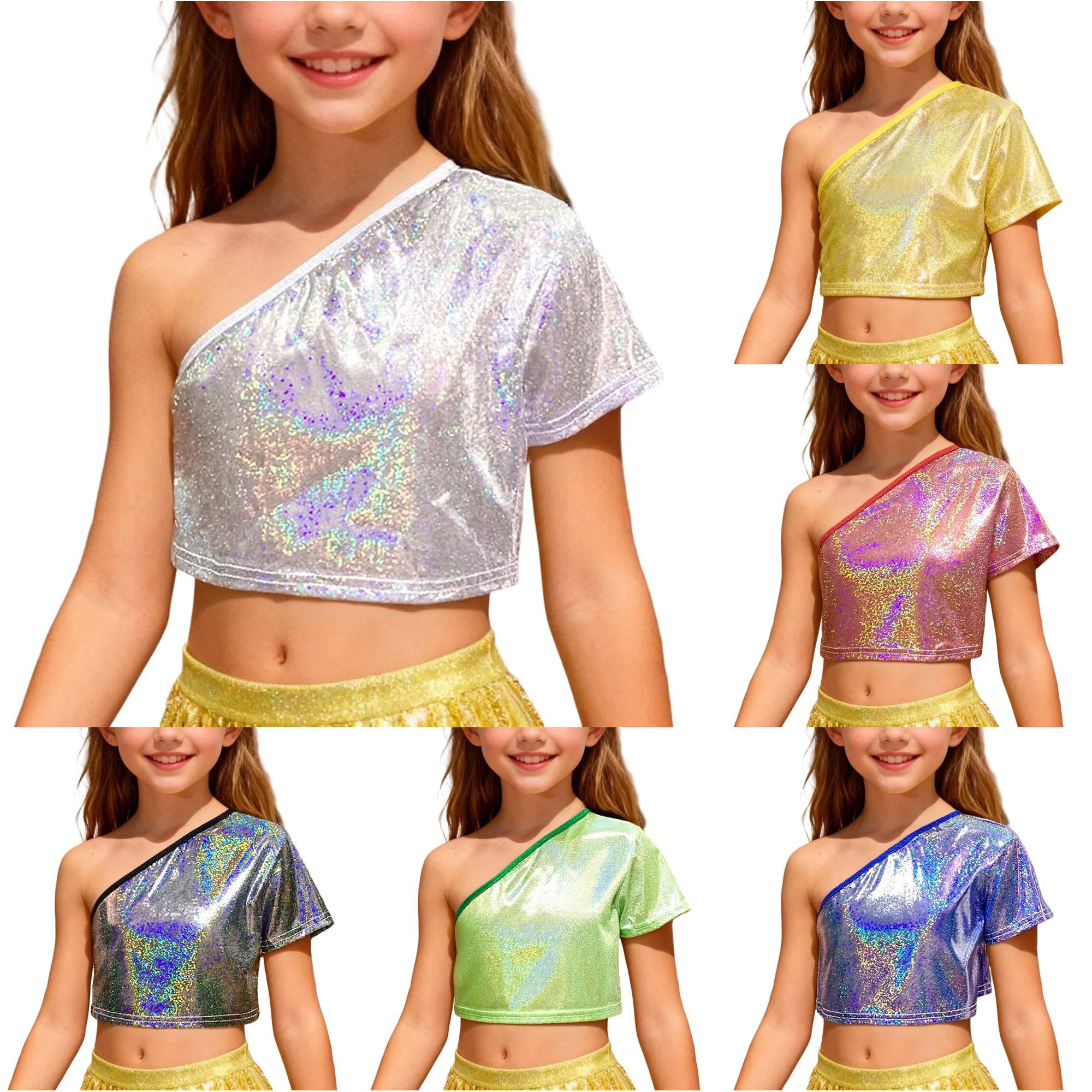Girls Off Shoulder Top with Allover Print Cropped Casual Tee for Dance and Party Wear Fashion Playful On A Classic Style Women Tops 110