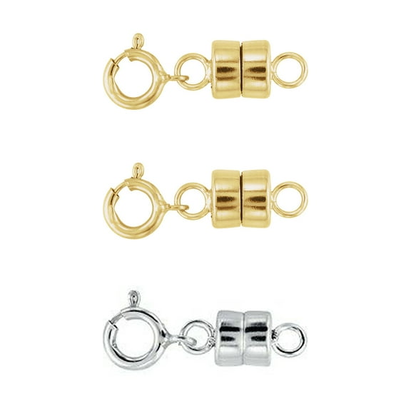 2 Each NEW SOLID 14k Yellow Gold and .925 Sterling Silver Barrel Magnetic Converter Necklace Clasp