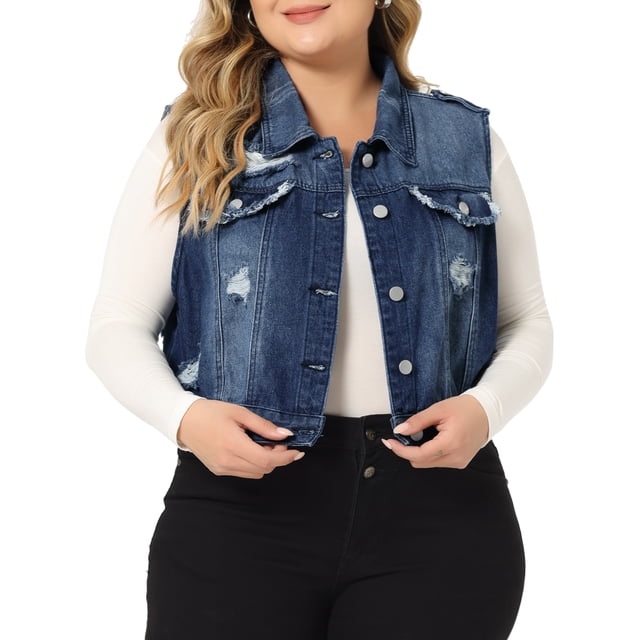 Chaleco de mezclilla sin mangas para mujer Agnes Orinda, talla 3X, azul oscuro, con bolsillos en el pecho