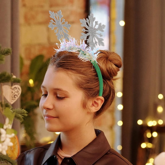 ELAYARD Glitter Snowflake Headband Elastic Fit with Pet and Cloth Material for Winter Party Hair Accessory