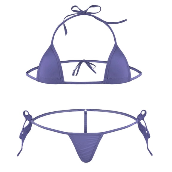 JSGEK Women Tie Side Triangle Cup Bikini Set 2 Piece Swimwear Lingerie for Beach or Poolside Purple Free Size