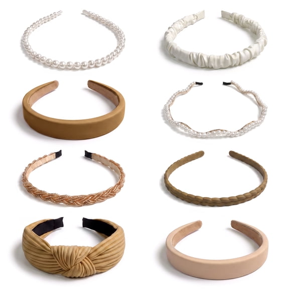 Gocvo 8Pcs Wide Headbands for Women Girls, Fashion Women Headbands in Solid, Vintage Pearl Headband Cute Hair Accessories for Gifts