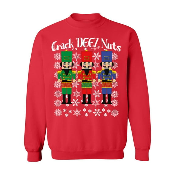 Crack Deez Nuts Funny Crewneck Sweatshirt, 2XL, Red