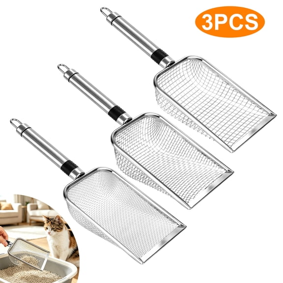 3pcs Cat Litter Scoop Set, EEEkit Stainless Steel Cat Poop Scooper with Different Mesh Sizes for Cat Box Cleaning