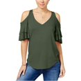 thumbnail image 2 of Almost Famous Blusa de Punto con Volantes para Mujer, Verde, X-Large Almost Famous Tejer, 2 of 2