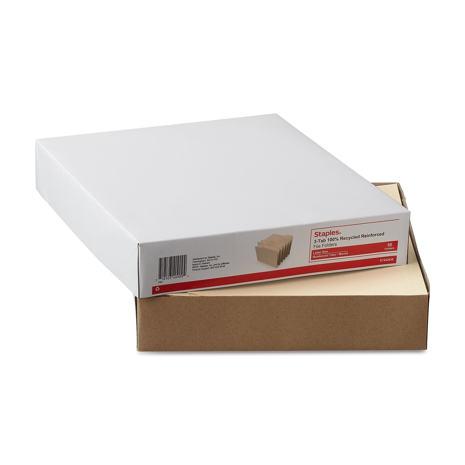 Staples 100% Recy Reinforced Top-Tab File Folders 1/3 Cut Manila Letter 50/Bx TR452830/452830