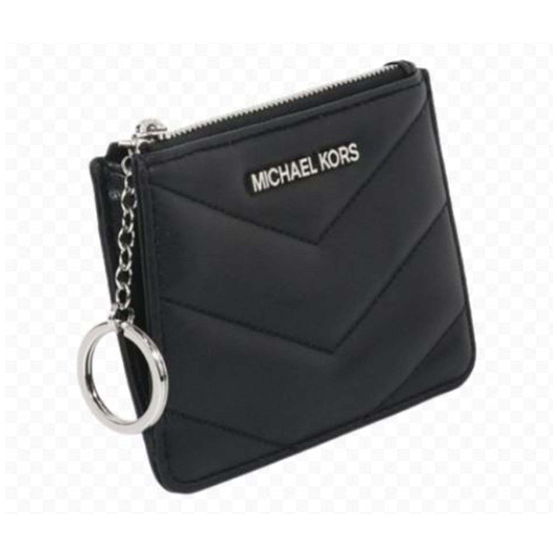 Michael Kors Jet Set Travel Small Top Zip Coin Pouch with ID Holder in Saffiano Leather (Black) (Black/Silver)