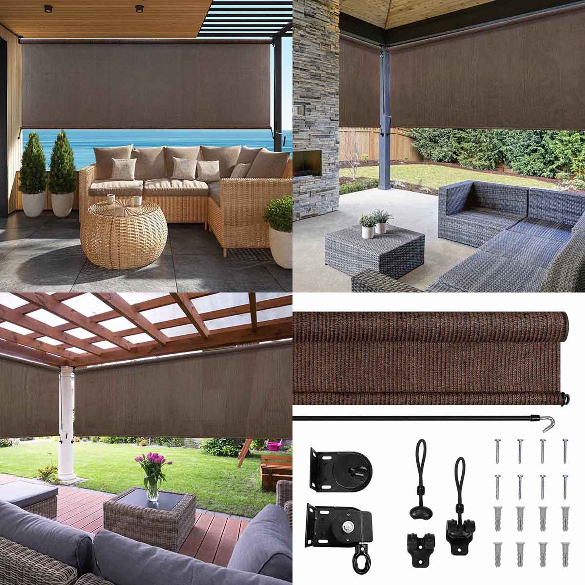 Lumi Home Furnishings 72-inch x 96-inch UV Blocking Fade Resistant Fabric Exterior Roller Shade_Chocolate
