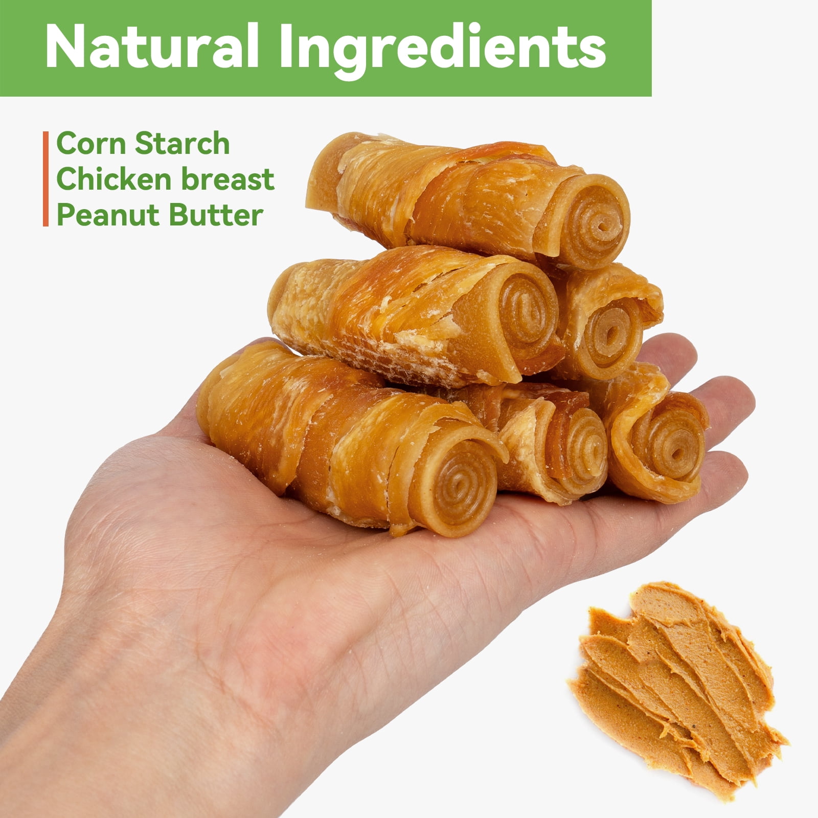 MON2SUN Chicken Wrapped Peanut Butter Rolls Small Dog Treats, 21.16 oz (16 Count)