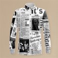 thumbnail image 1 of Camisa de manga larga gris y blanca, corte ajustado, unisex, para uso diario, estampado de periódico, diseño plano, talla XXXXXL, 1 of 5